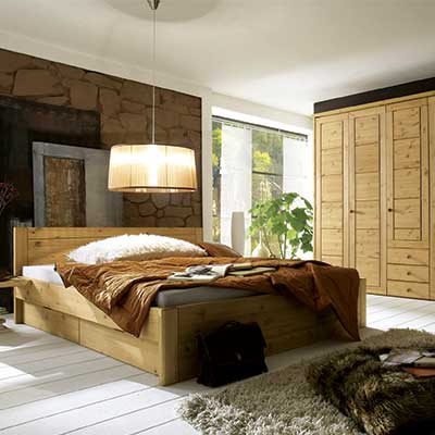 Schubkastenbett Mascella, Drehtüren-Kleiderschrank Mascella