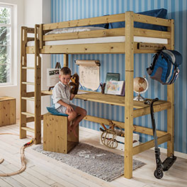 Hochbett mit Leiter und optionaler Schreibtischplatte spart Platz