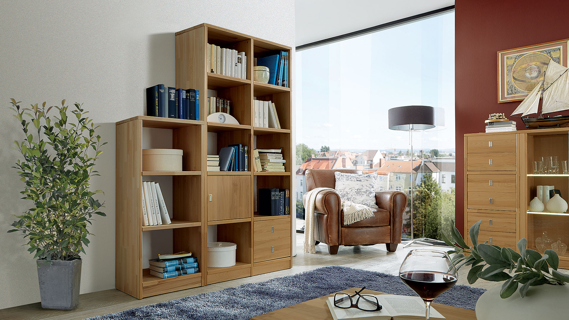 flaches regal mit schubladen